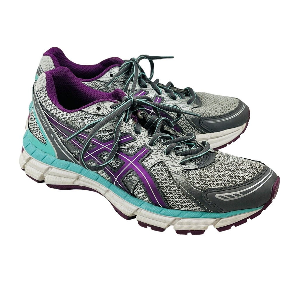 Womens 7 Asics Gel Excite 2 Gray Purple Running Shoe Athletic Sneaker Lace Up